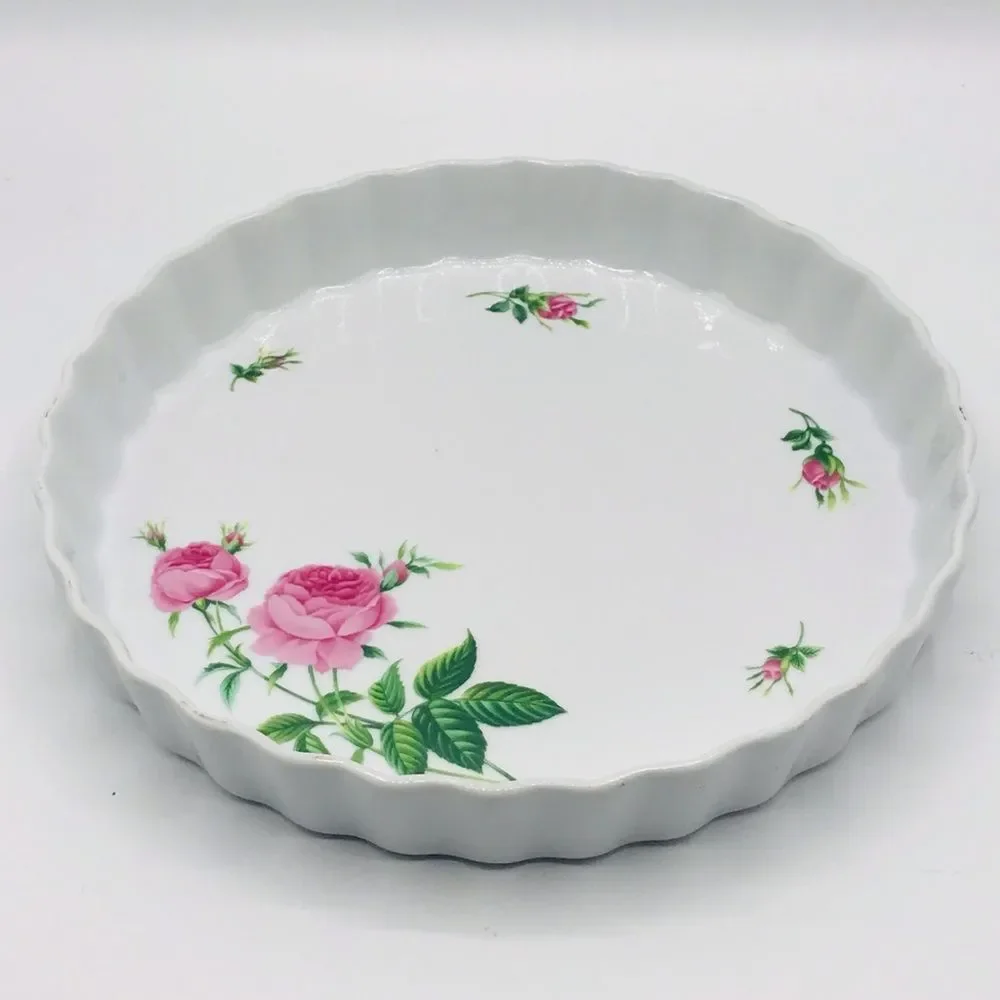 Christineholm porcelain rose 9 1/2” fluted pie torte tart quiche baking dish.